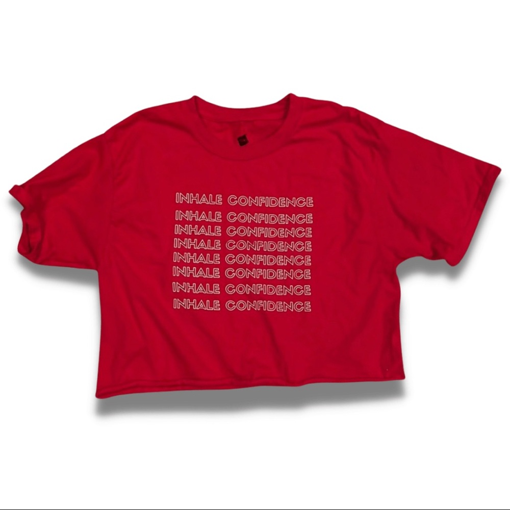 “Inhale Confidence” Women’s Red Cropped Medium Graphic Tee